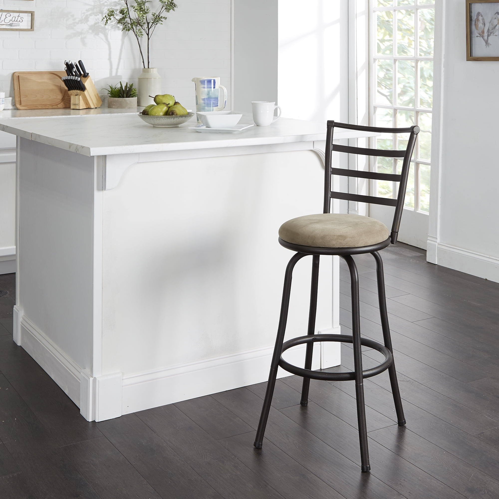 Mainstays Indoor Adjustable 24" or 29" Swivel Barstool, Gray Microfiber Cushion