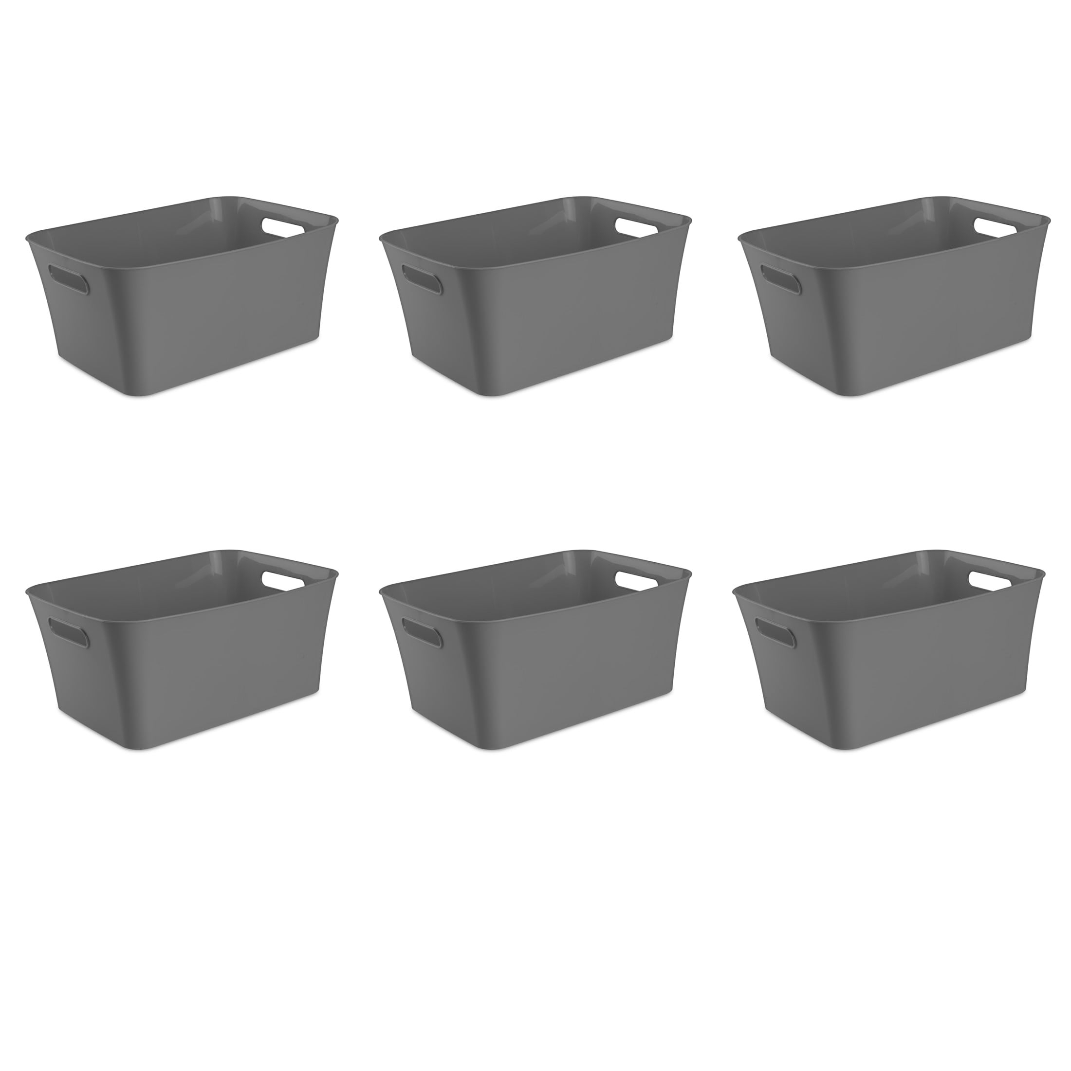 (6 pack) Mainstays Large Plastic Storage Bin, Gray