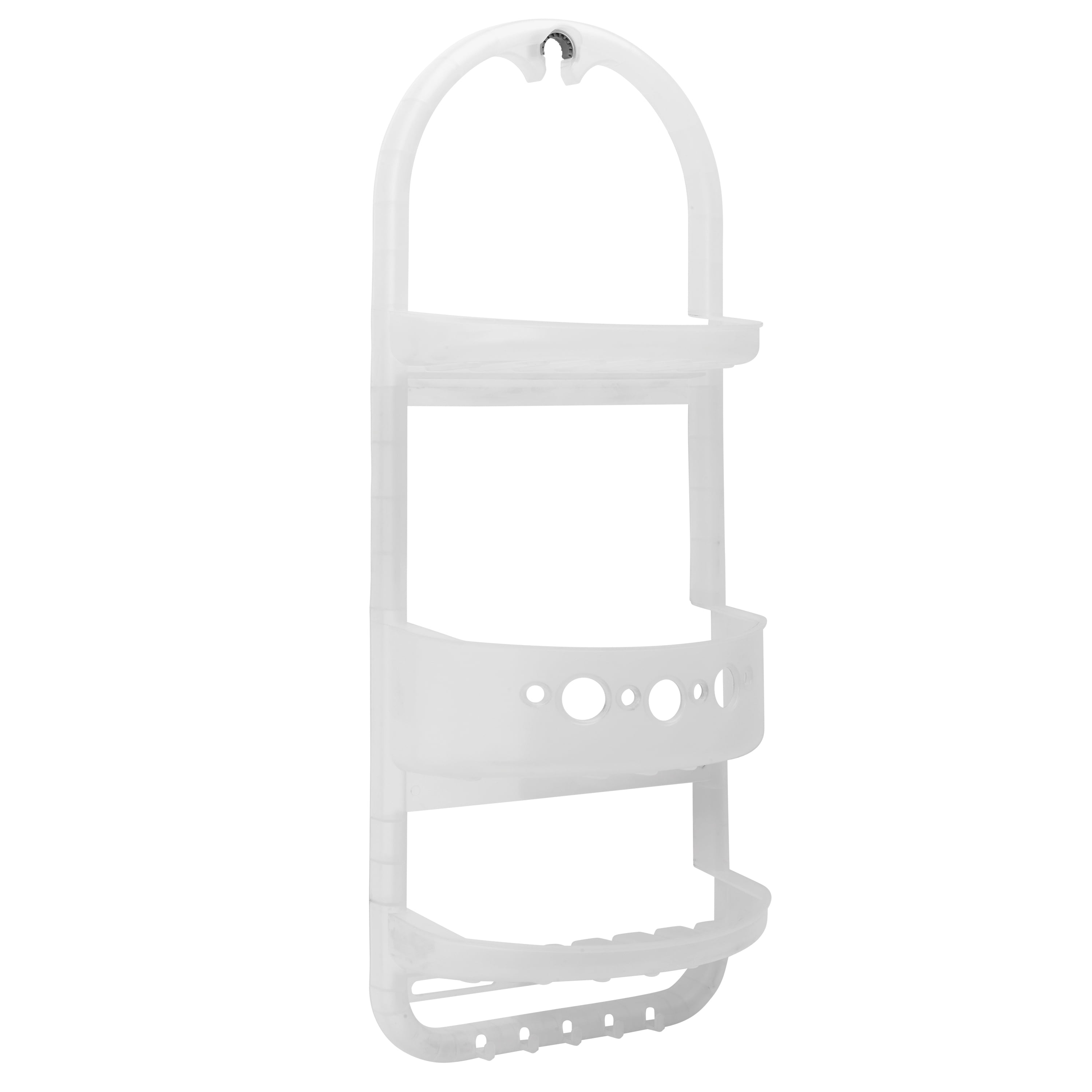 Mainstays Large over the Shower Caddy, 2 Shelves, 1 Deep Basket, Heavy Duty Plastic, Frosty Finish