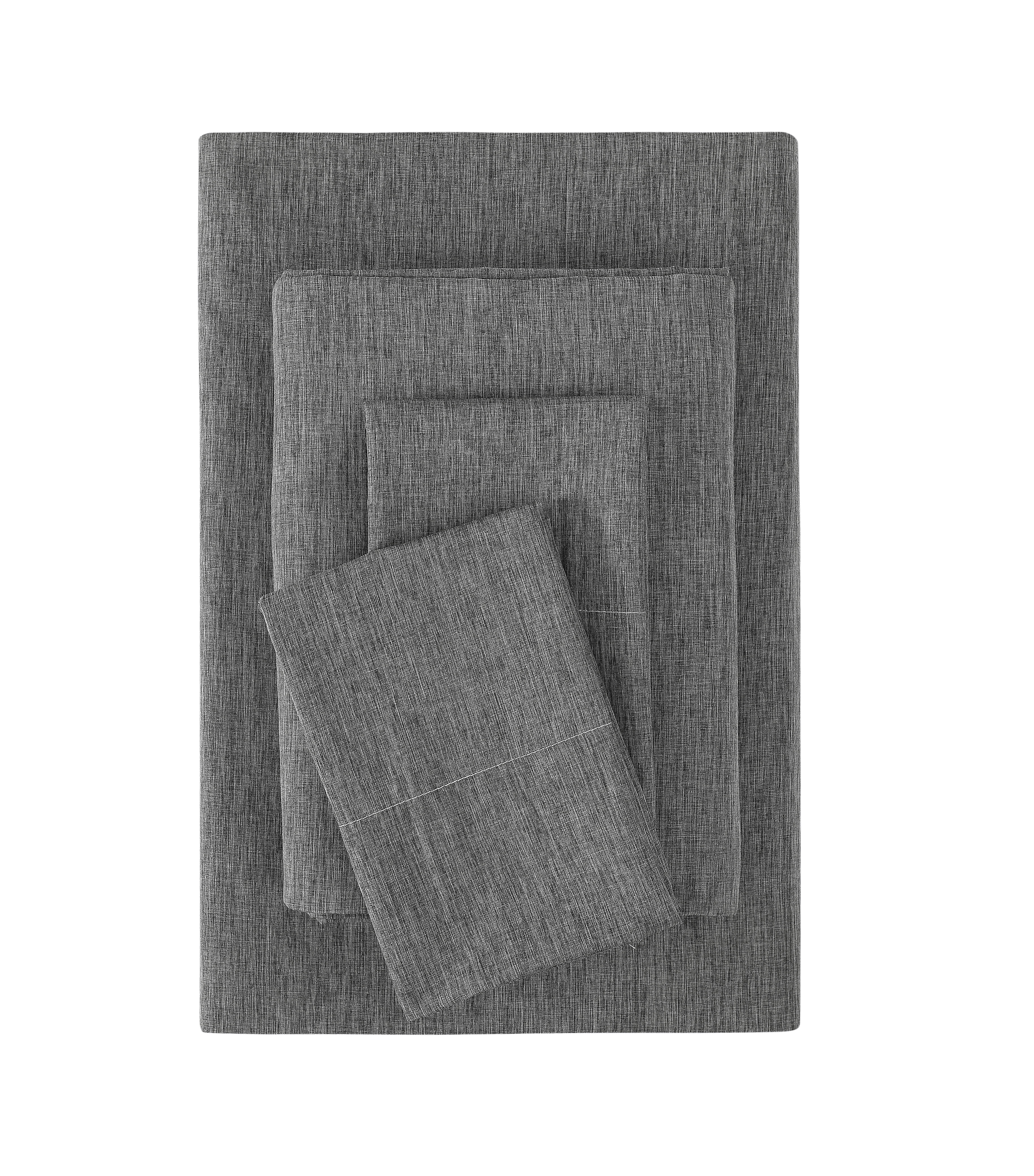 Mainstays Super Soft Faux Textured Microfiber Bed Sheet Set, Full, Charcoal Grey, 4 Piece