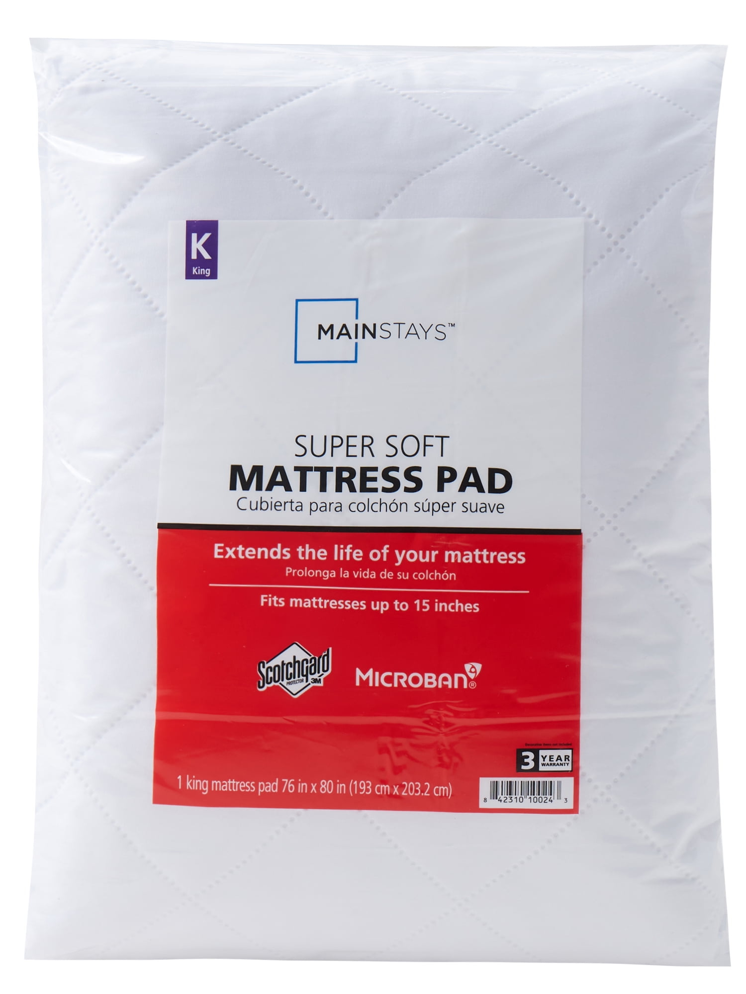 Mainstays Super Soft Quilted Mattress Pad, King 76 in x 80 in