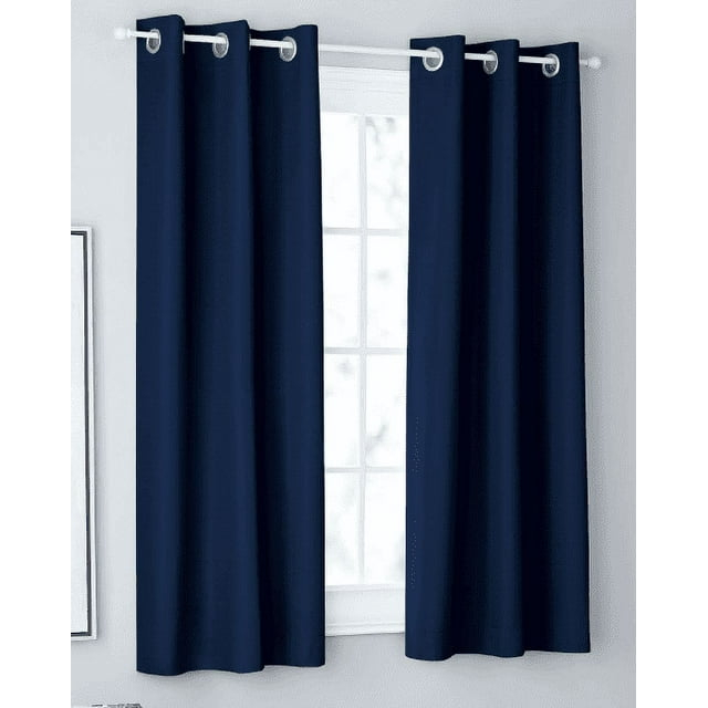 Mainstays Textured Solid Blackout Grommet Curtain Panel Pair, Set of 2, Navy, 37" W x 63" L