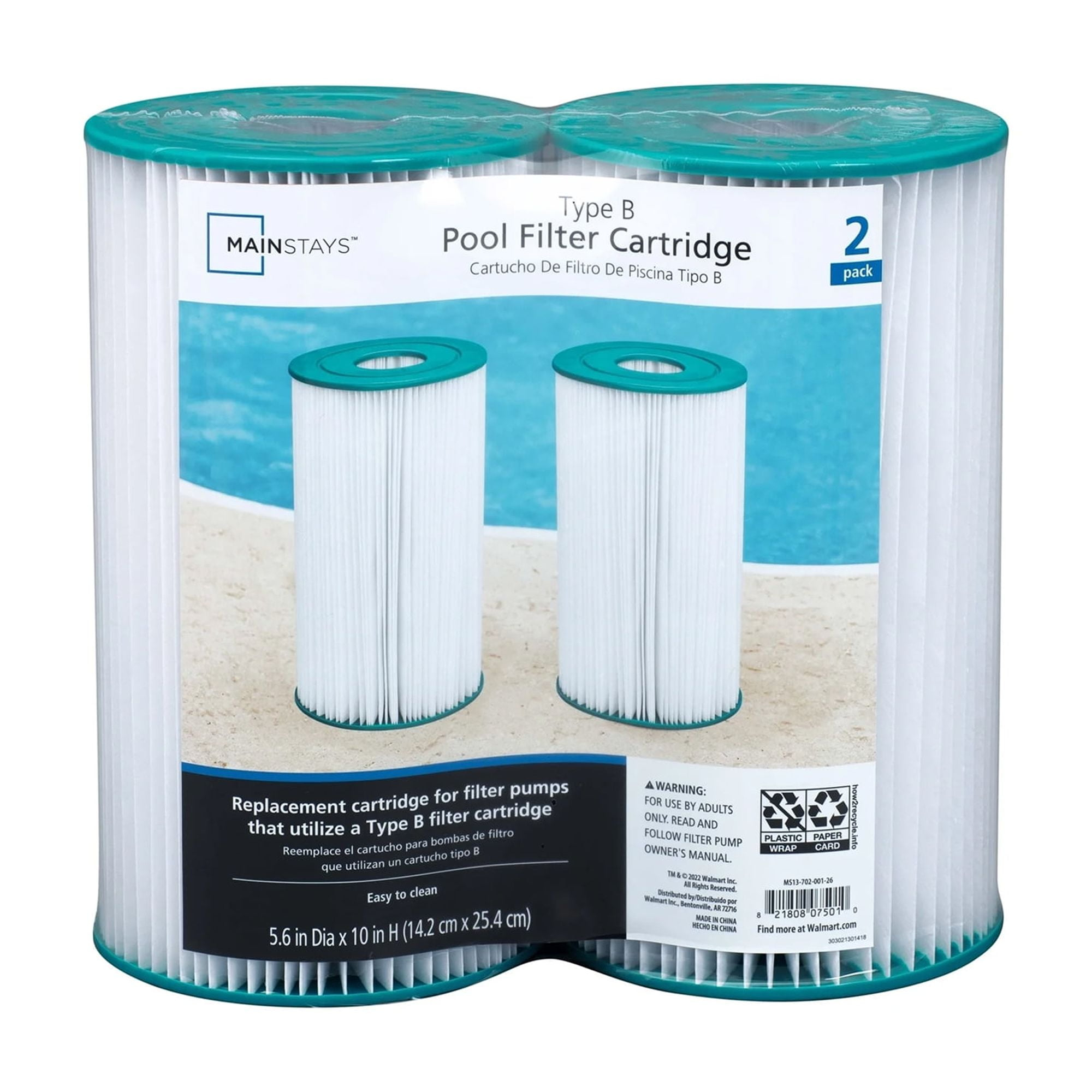Mainstays Type IV, B Pool Filter Cartridge for Above-Ground Pool, 2 Pack