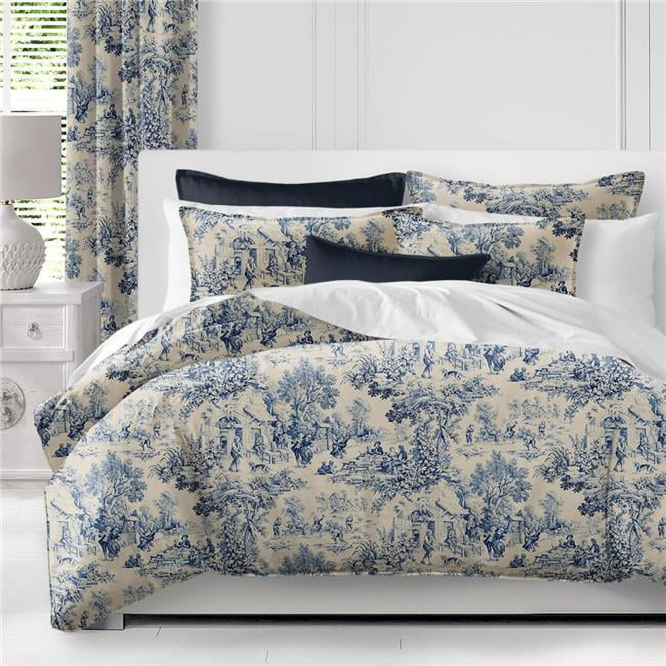 Maison Toile Duvet Cover & 1 Pillow Sham Set, Blue - Twin Size - 2 Piece