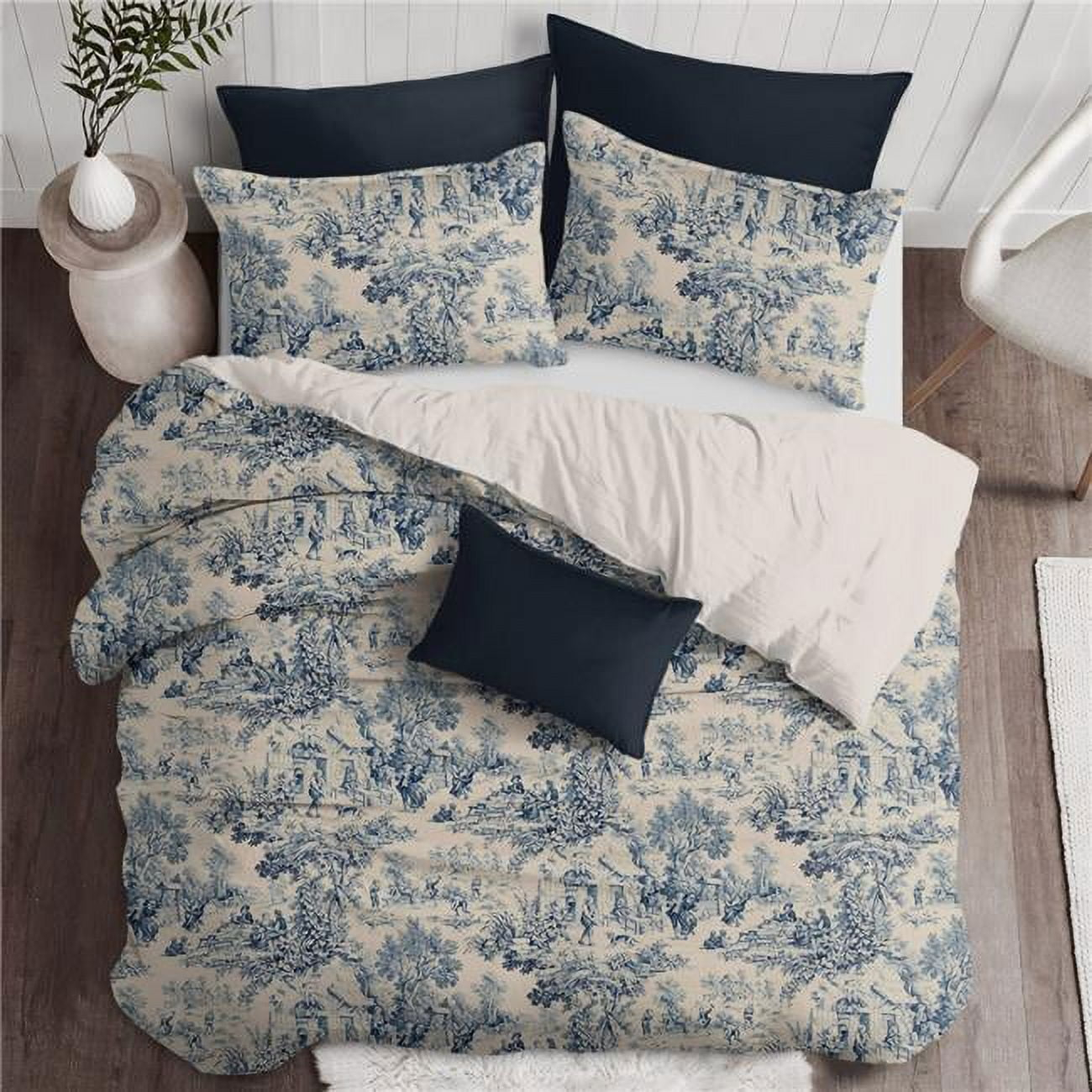 Maison Toile Duvet Cover & 1 Pillow Sham Set, Blue - Twin Size - 2 Piece