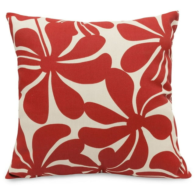 Red and White Floral Polyester Square Pillow 20"