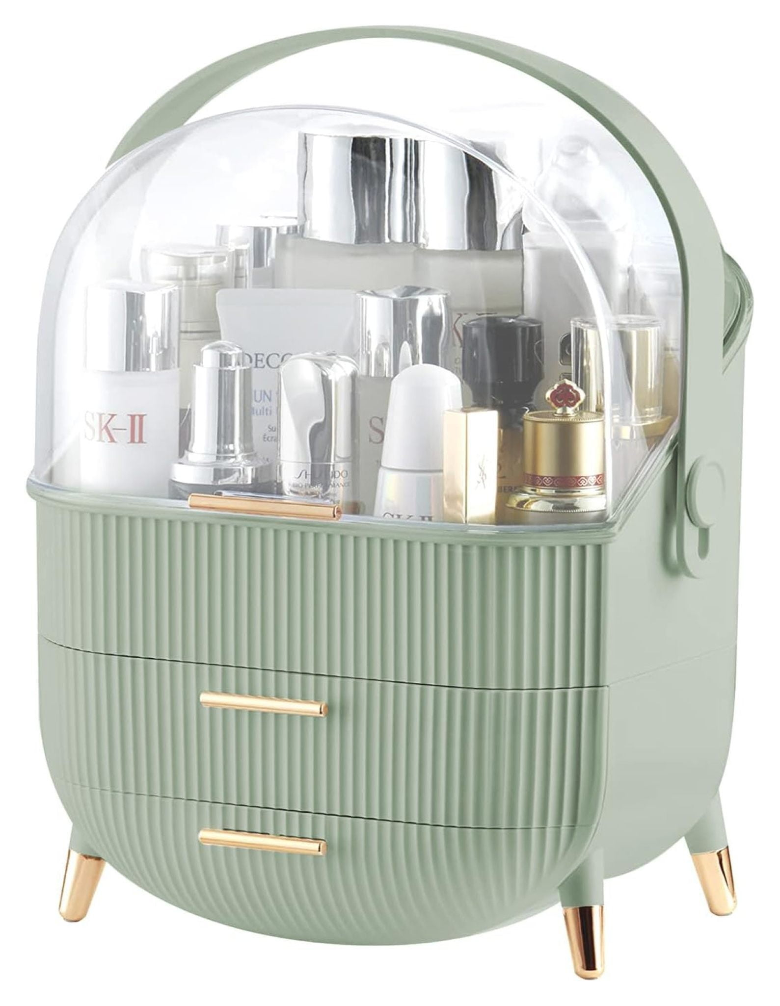 Make up Organizers and Storage, Makeup Organizer for Vanity, Cosmetics Skincare Organizers with Lid and Drawers, Cosmetic Display Cases for Countertop, Bathroom, Ideal Gifts for Women(Light Green)