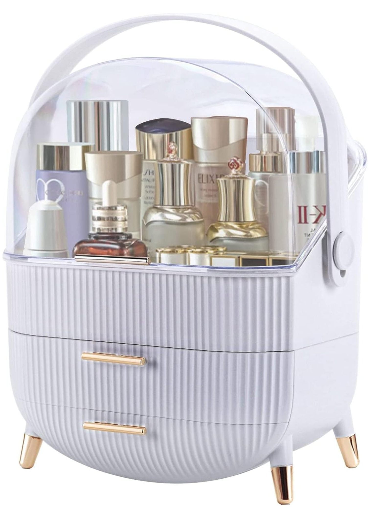 White ABS Makeup Organizer with Lid and Drawers