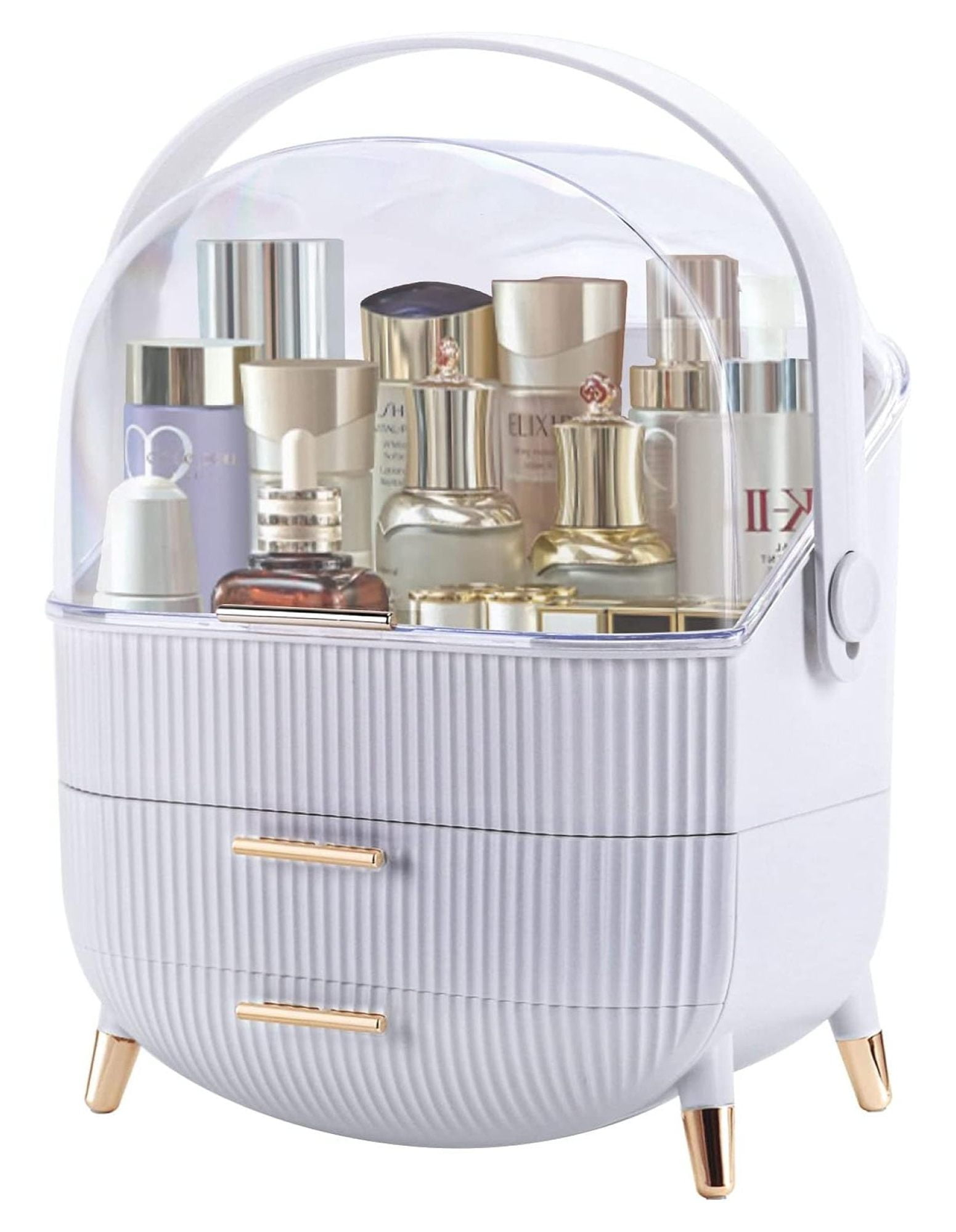 White ABS Makeup Organizer with Lid and Drawers