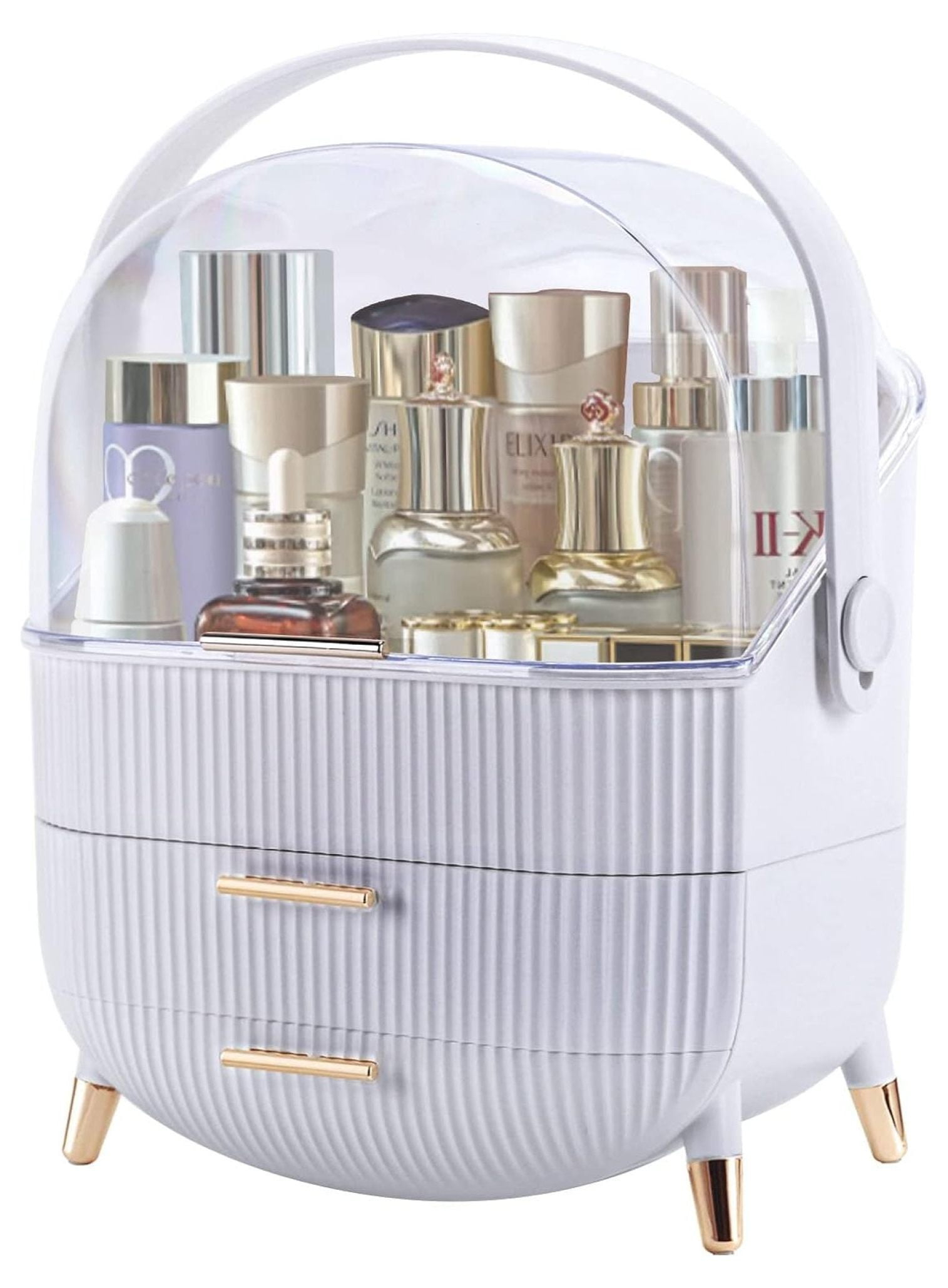 White ABS Makeup Organizer with Lid and Drawers