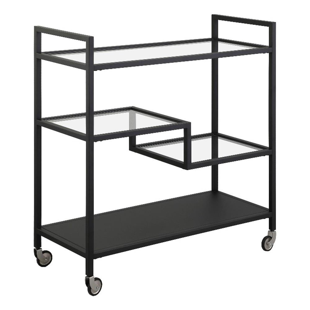 Evelyn&Zoe Lovett 33" Wide Rectangular Bar Cart with Glass and Metal Shelves, Blackened Bronze