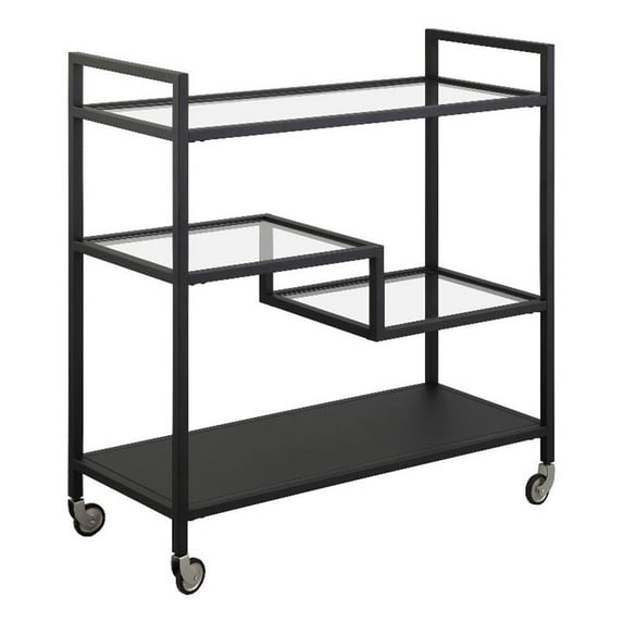 Evelyn&Zoe Lovett 33" Wide Rectangular Bar Cart with Glass and Metal Shelves, Blackened Bronze