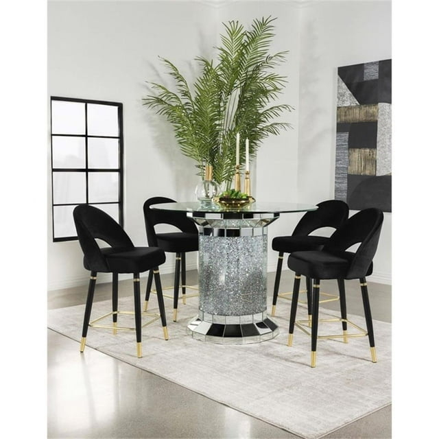 Ellie 5-piece Pedestal Counter Height Dining Room Set Mirror and Black