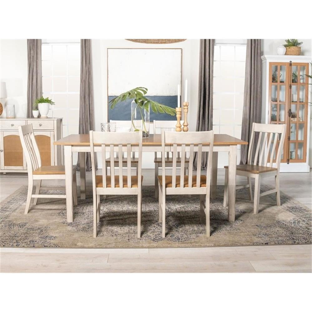 Maklaine 7-piece Wood Dining Set in Natural and Rustic Off White
