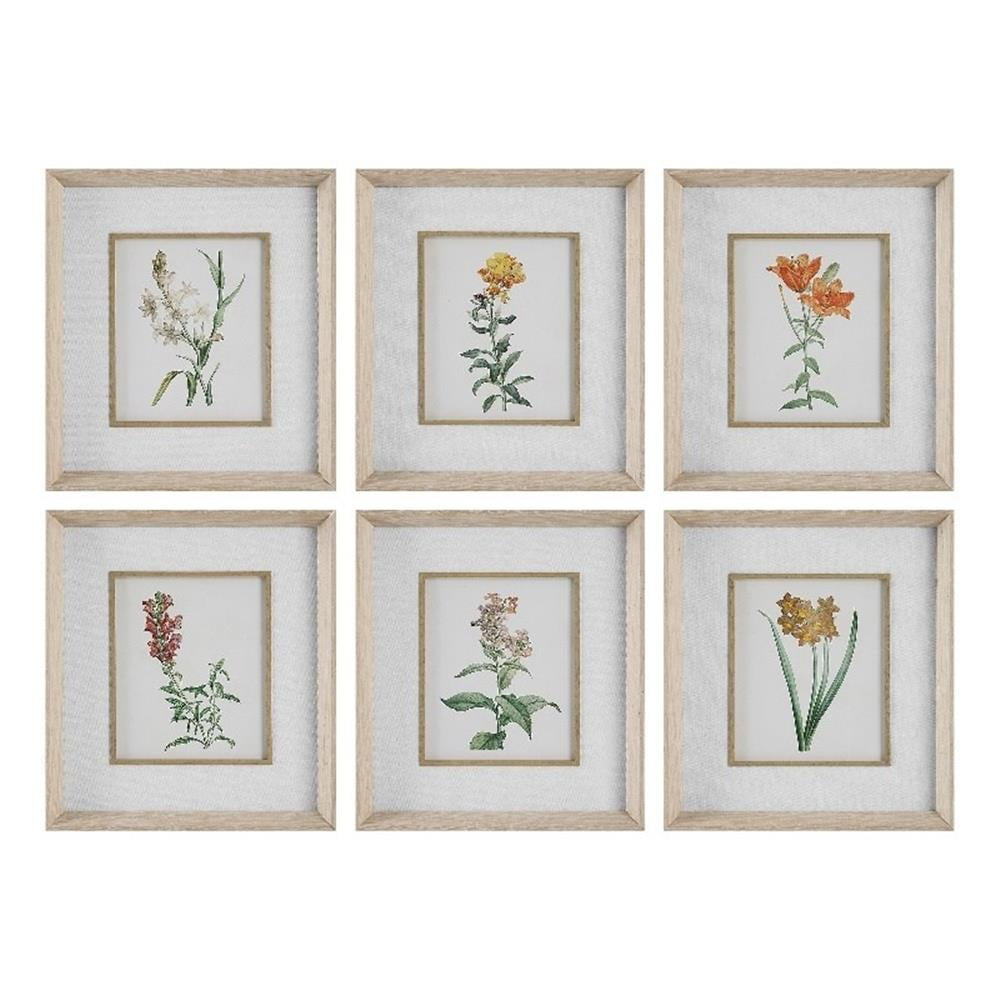 Maklaine Canvas Fabric/Wood Prints in Multi-Color (Set of 6)