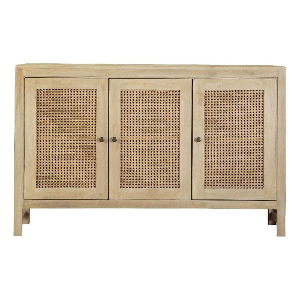 Maklaine Contemporary Rectangular 3-door Wood Accent Cabinet Natural