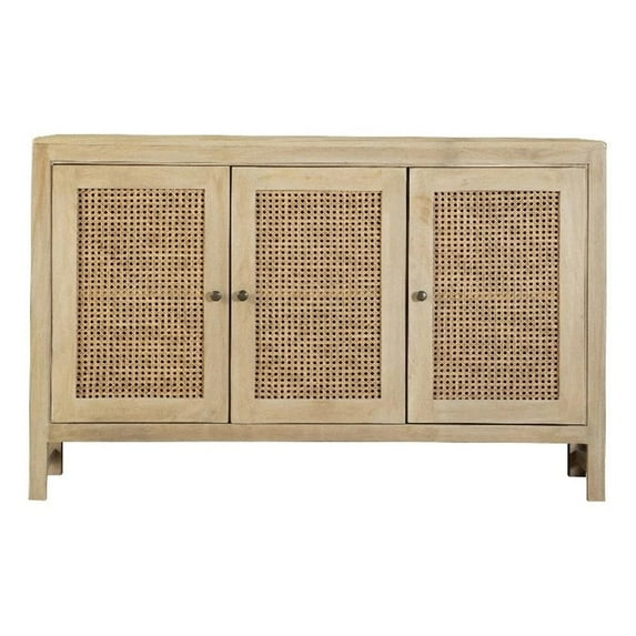 Maklaine Contemporary Rectangular 3-door Wood Accent Cabinet Natural