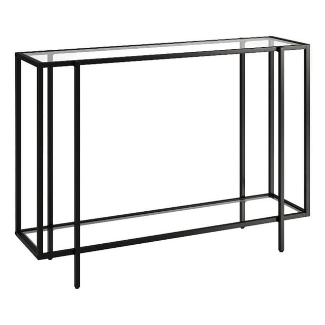 Evelyn&Zoe Vireo 42" Wide Rectangular Console Table with Glass Shelf, Blackened Bronze