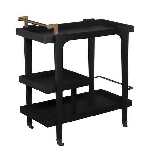 Maklaine Mid-Century Modern Bar Cart in Sleek Black with Aged Brass Highlight