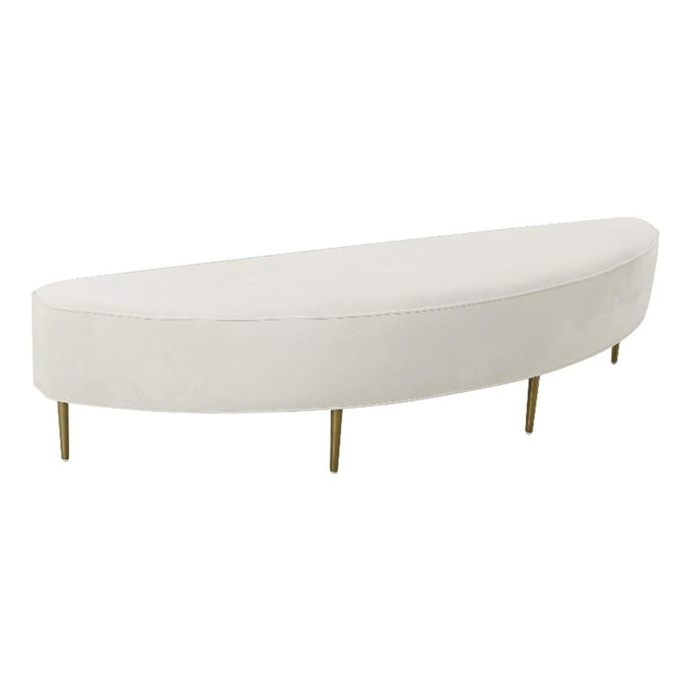 Maklaine Modern Contemporary Cream Finish Velvet Queen Size Bench