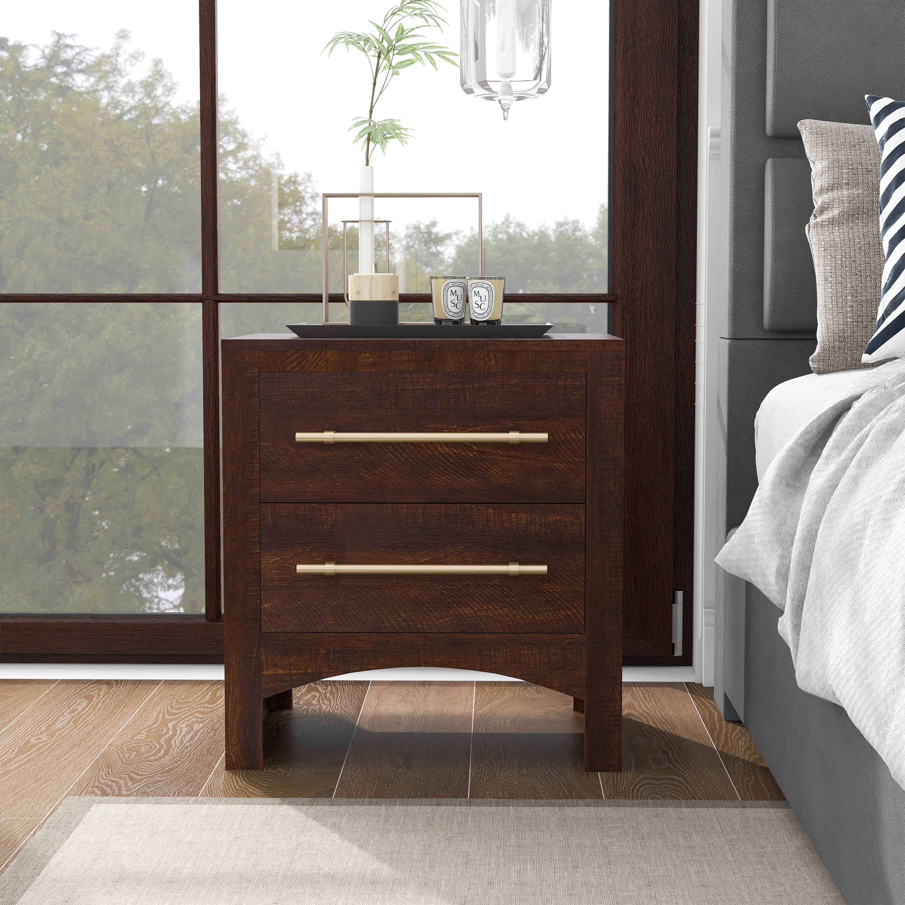 Malgan 2-Drawer Wood Nightstand, Walnut