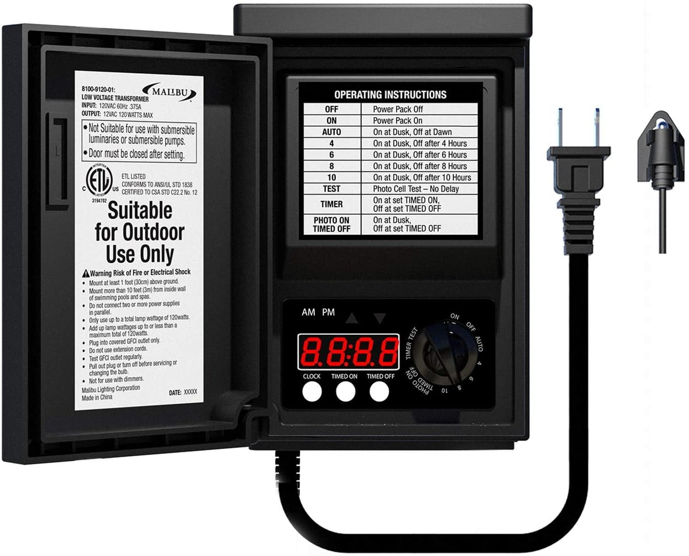 Malibu 120 Watt Power Pack with Sensor and Weather Shield for Low Voltage Landscape Lighting Spotlight Outdoor Transformer 120V Input 12V Output 8100-9120-01