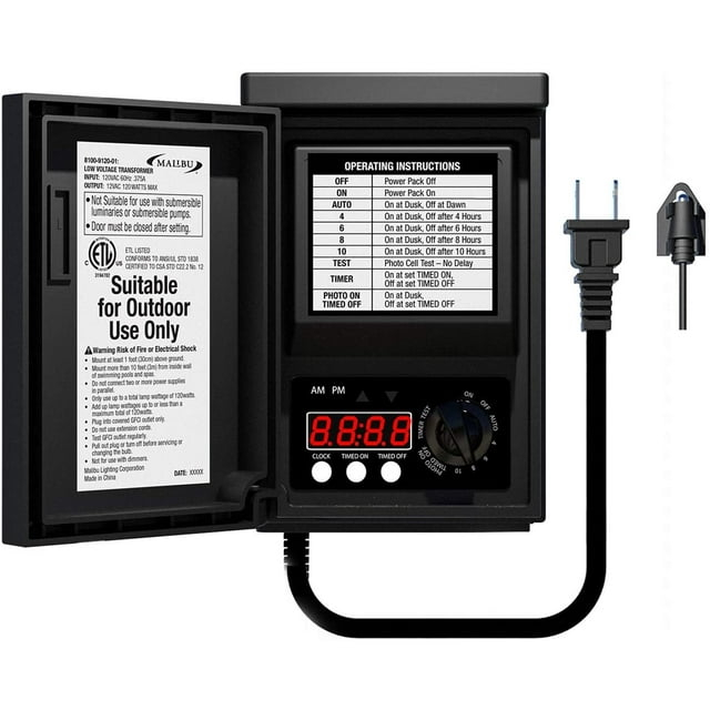Malibu 120 Watt Power Pack with Sensor and Weather Shield for Low Voltage Landscape Lighting Spotlight Outdoor Transformer 120V Input 12V Output 8100-9120-01
