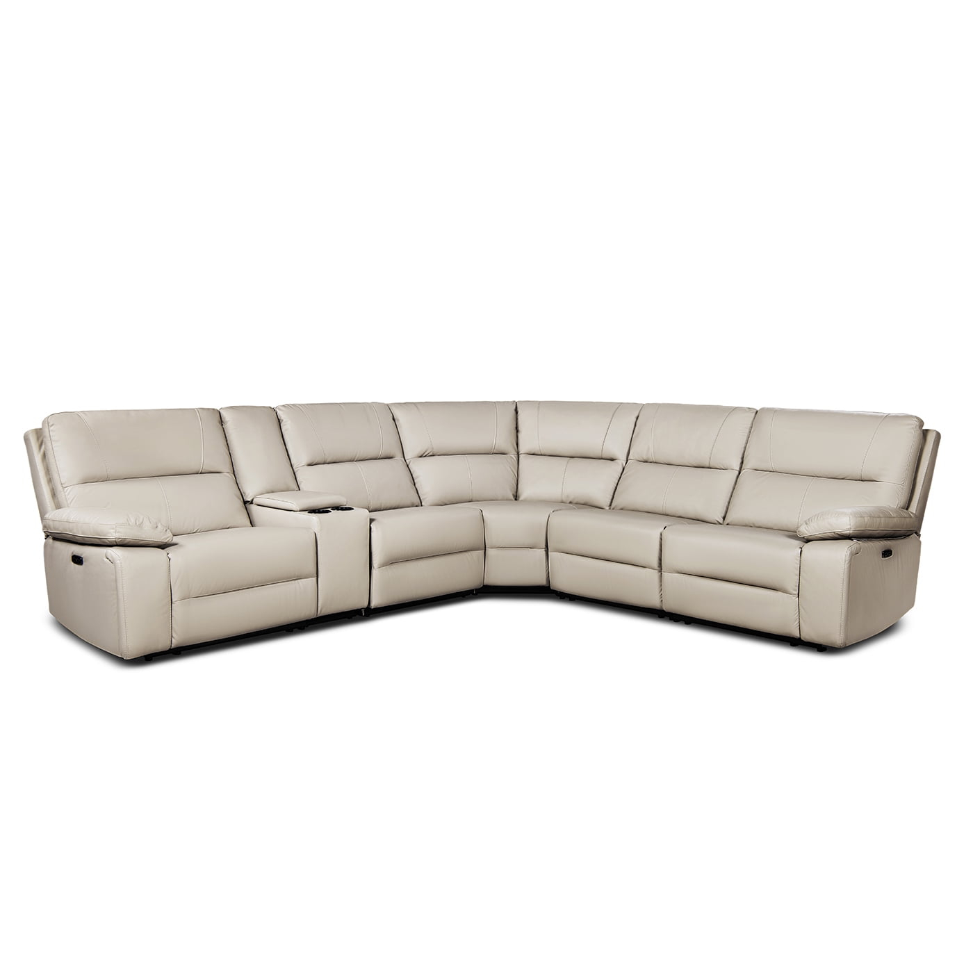Jennifer Taylor Home Malibu 130" Modern Power Motion 6-Piece Reclining Corner Sectional with Cup Holders, Cream Taupe Beige Top Grain Leather