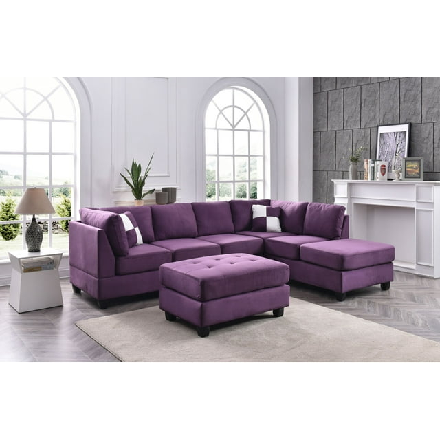 Glory Furniture Malone Microsuede Sectional in Purple
