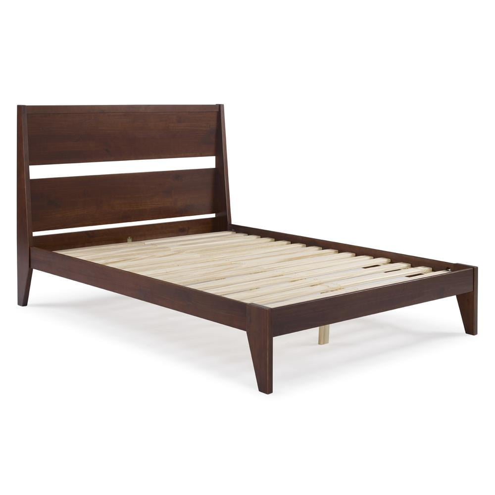 Queen Solid Wood Modern Platform Bed - Walnut