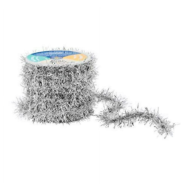 Mandala Crafts Tinsel Garland Décor - Thin Tinsel Ribbon - Metallic Mini Garland with Wire for Christmas Tree Decoration Wedding Birthday Party Supplies Silver 0.75 Inch 10 Yards