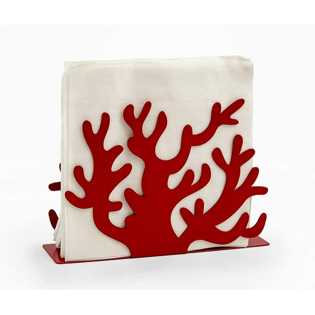 Mango Steam Metal Tabletop Napkin & Letter Holder - Coral, Red (6" L x 1.75" W x 4" H)