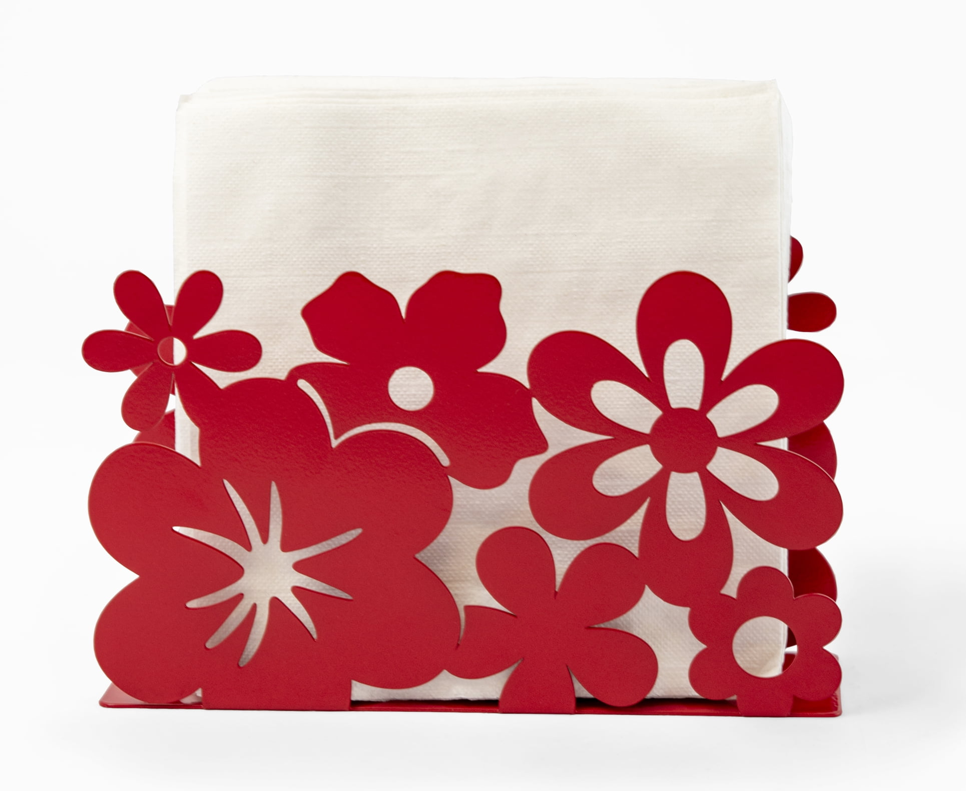 Mango Steam Metal Tabletop Napkin & Letter Holder Flower, Red (6" L x 1.75" W x 4" H)