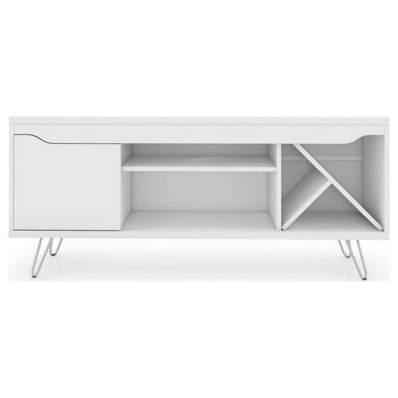 Manhattan Comfort 216BMC6 Baxter Mid-Century- Modern TV Stand with Wine Rack in White, 23.03 x 53.54 x 14.17 in.