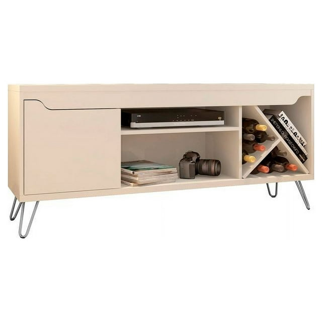 Manhattan Comfort Baxter Mid-Century- Modern 53.54" TV Stand with Wine Rack in Off White