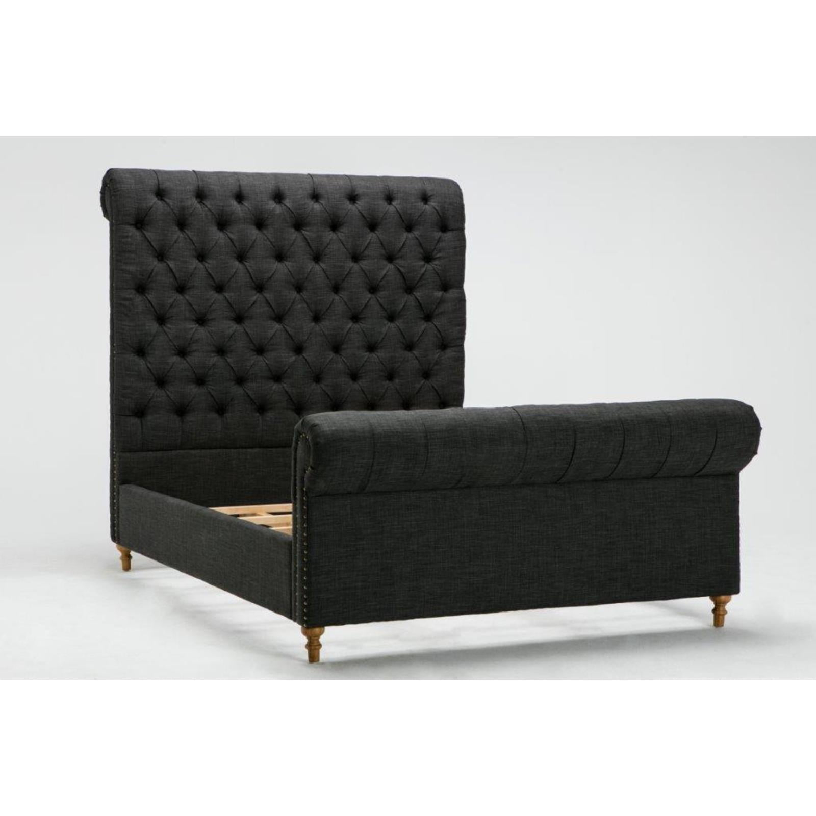 Manhattan Comfort Empire Fabric Upholstered Full Bed Frame in Charcoal