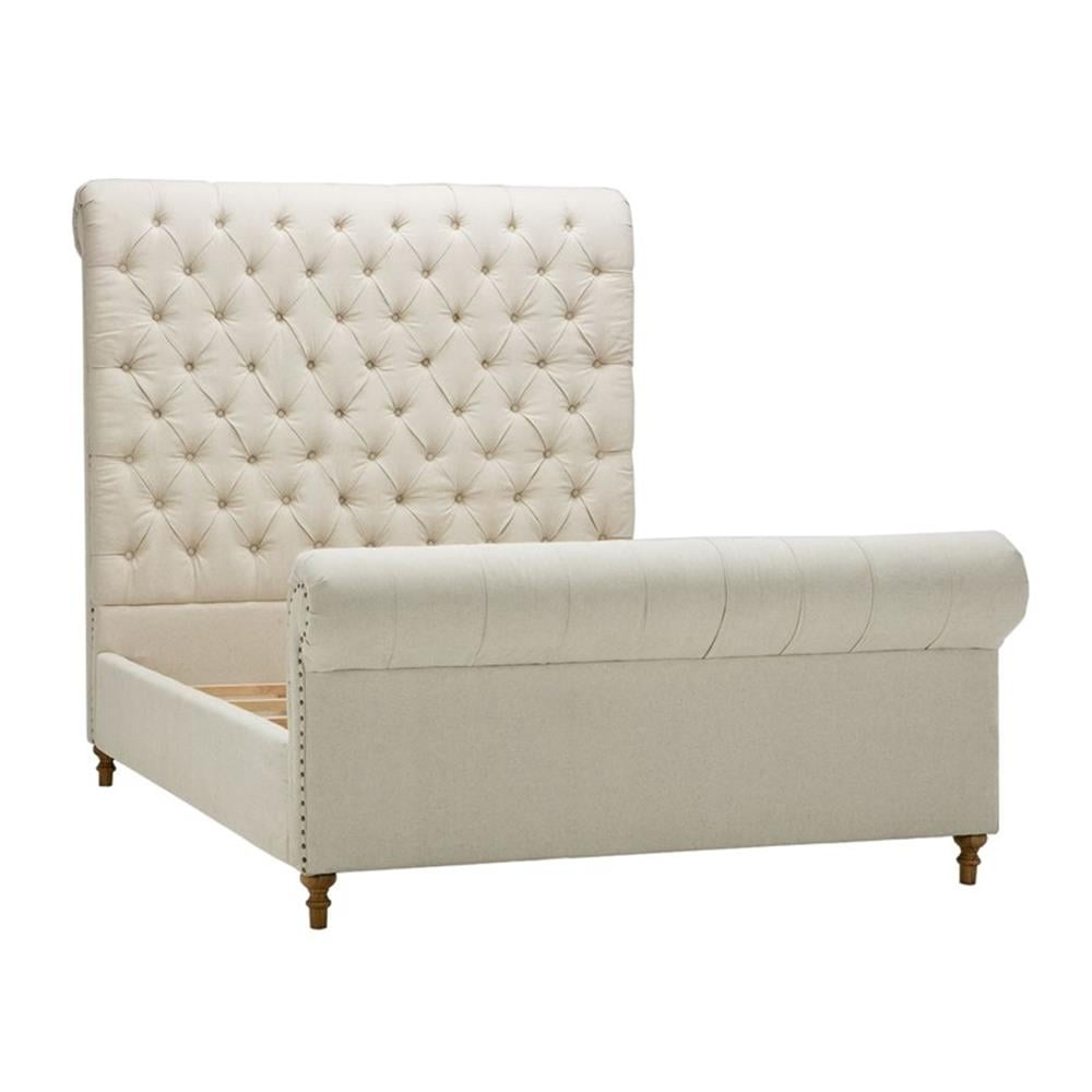 Manhattan Comfort Empire Fabric Upholstered Full Bed Frame in Cream