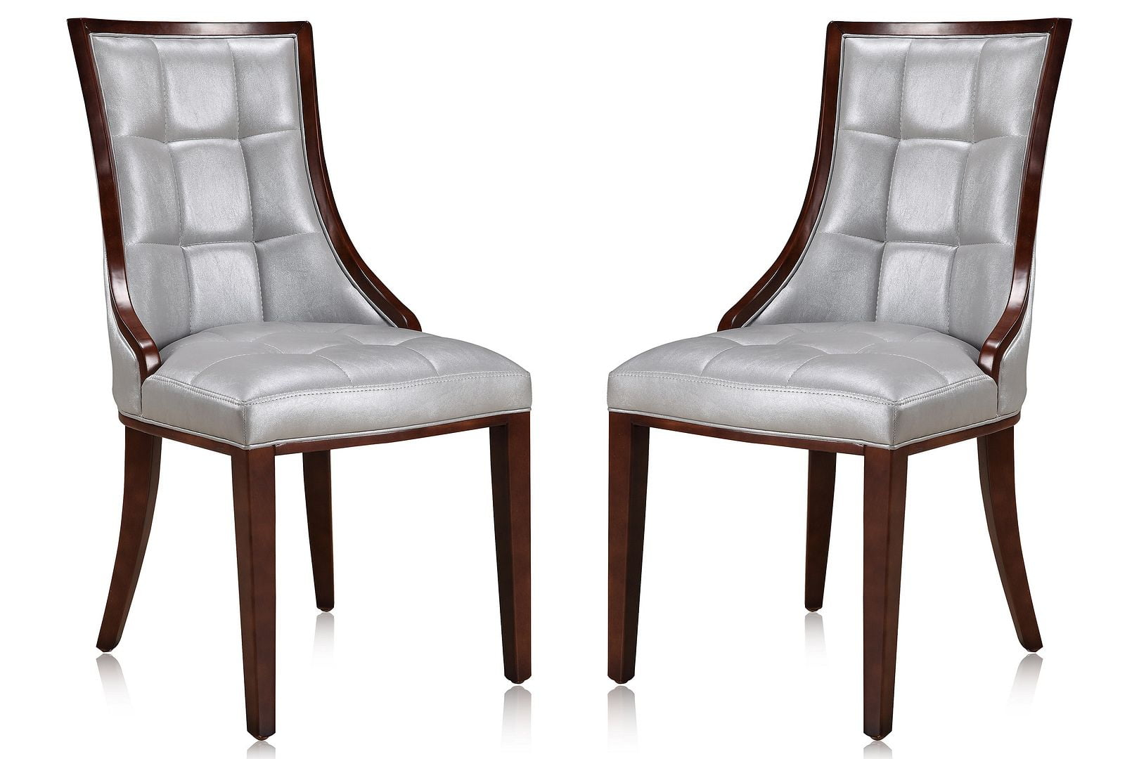 Manhattan Comfort Fifth 18.5" Faux Leather Dining Chair in Silver (Set of 2)