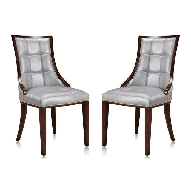 Manhattan Comfort Fifth 18.5" Faux Leather Dining Chair in Silver (Set of 2)