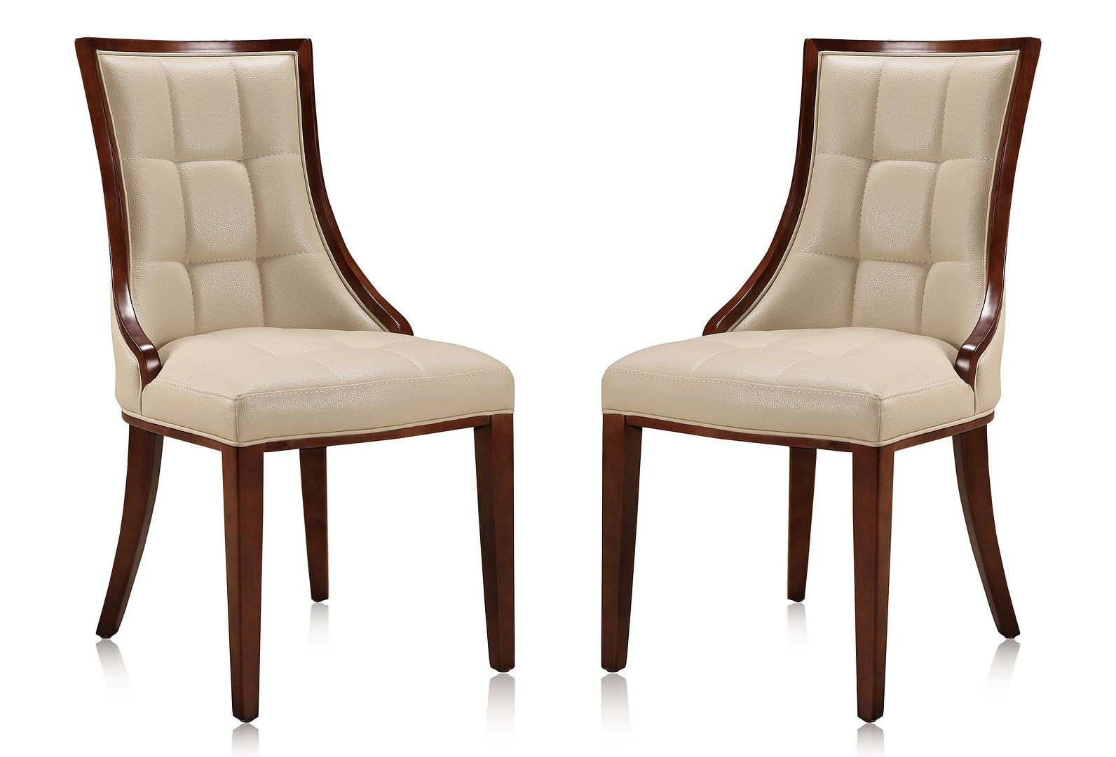 Manhattan Comfort Fifth Avenue Faux Leather Dining Chair (Set of Two) in Cream and Walnut