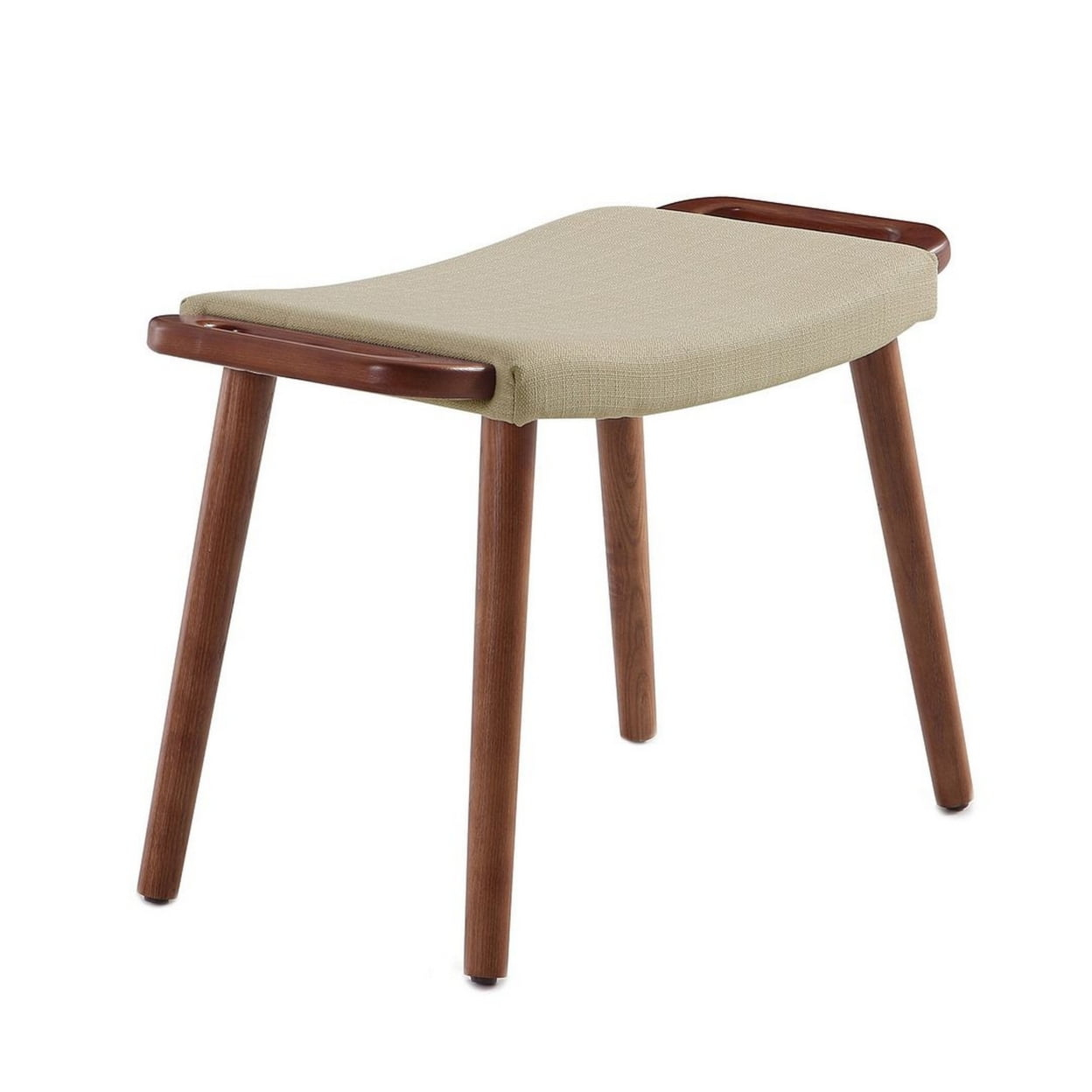 Manhattan Comfort Geta Linen Fabric/Wood Ottoman in Barley Cream/Antique Walnut