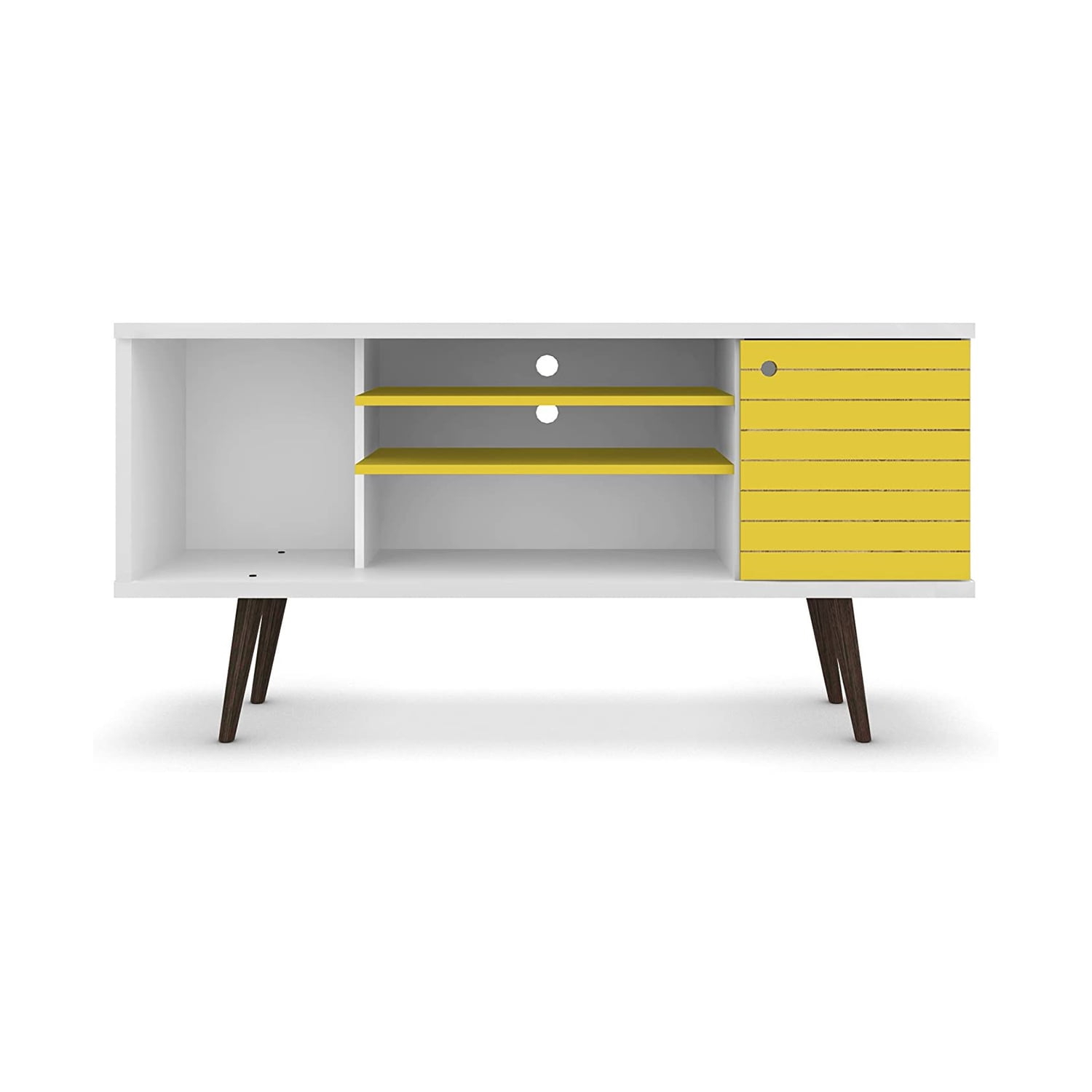 Manhattan Comfort Liberty 53" Mid Century Modern TV Stand Table, White/Yellow