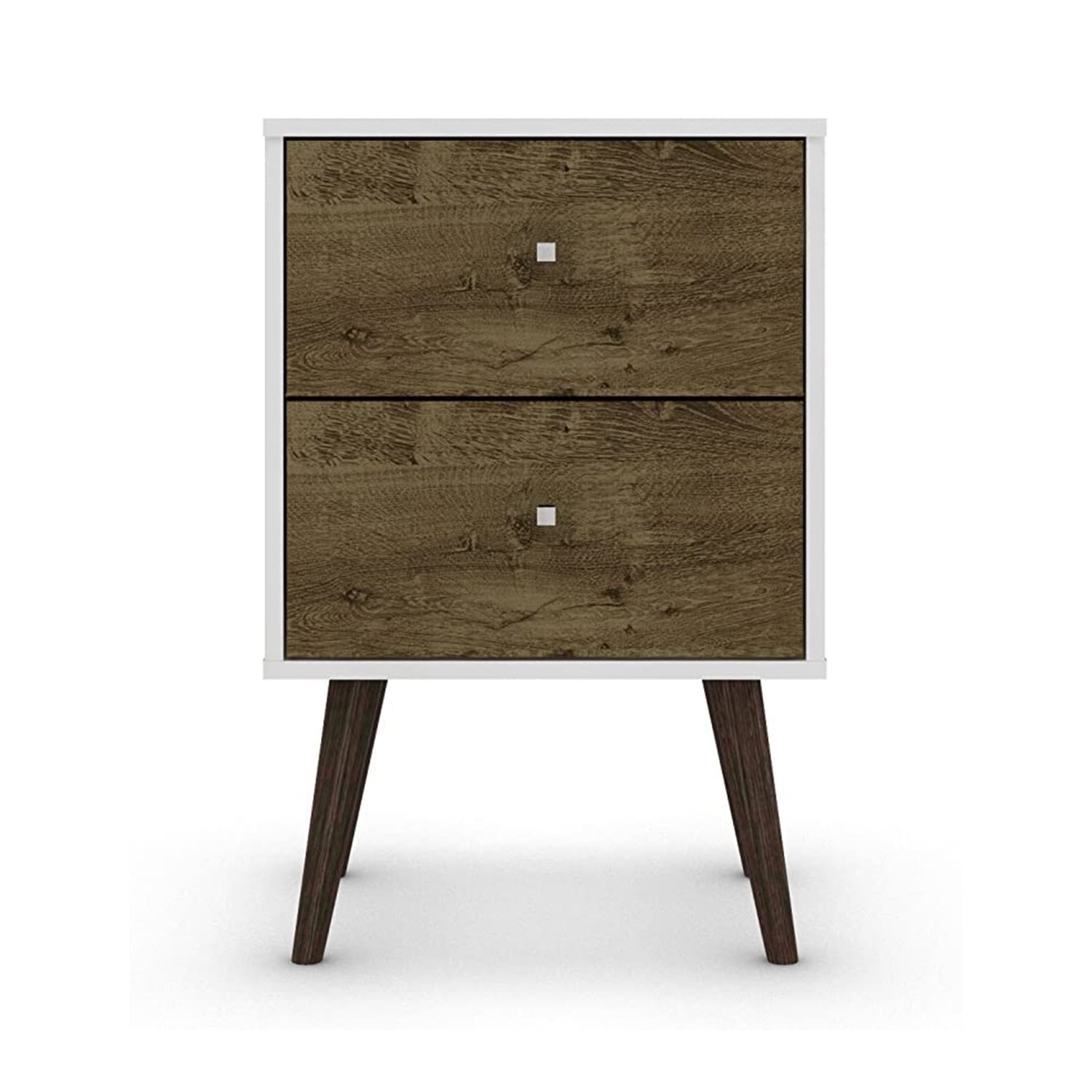 Manhattan Comfort Liberty Modern 2 Drawer Bedroom Nightstand, White/Rustic Brown
