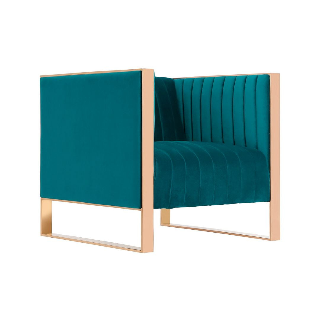 Manhattan Comfort Trillium Velvet Upholstered Accent Chair in Teal Blue