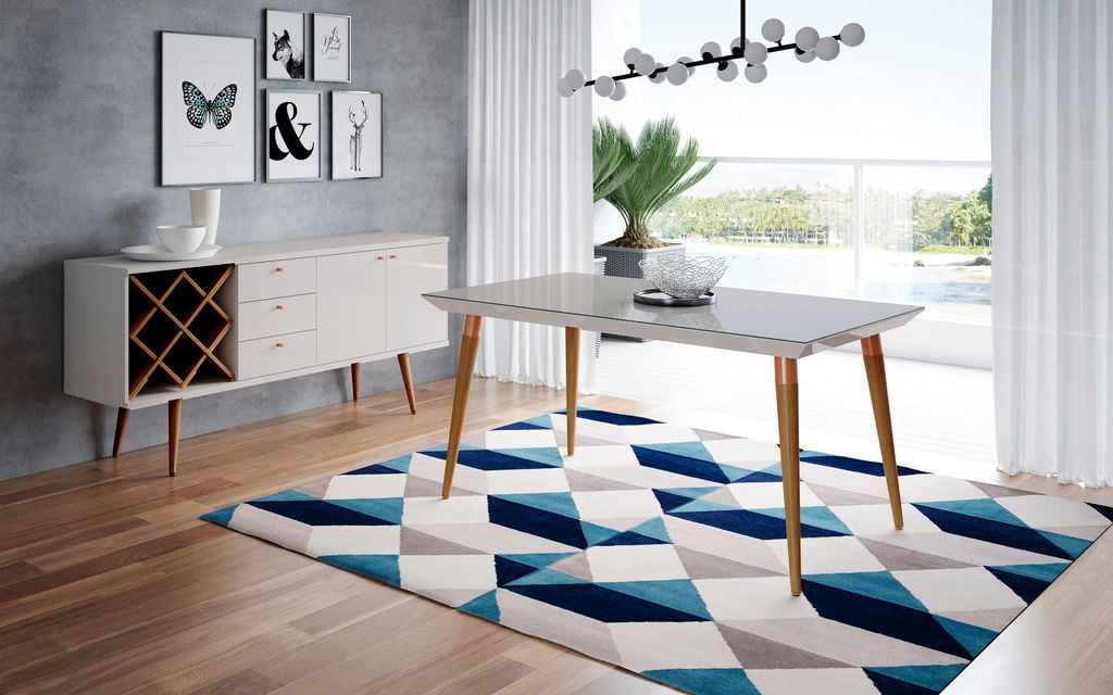 Manhattan Comfort Utopia 62.99" Modern Beveled Rectangular Dining Table with Glass Top in Off White