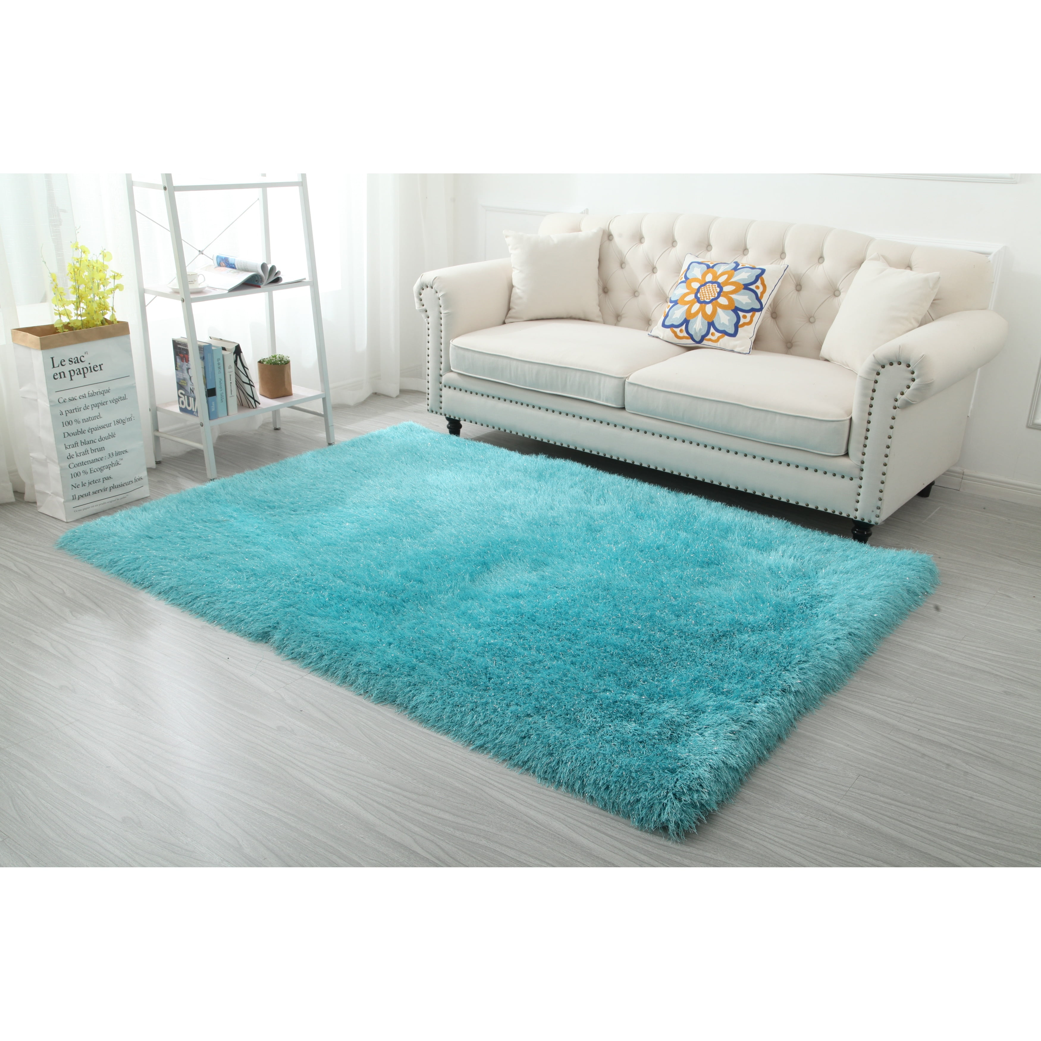Manhattan Polyester Shag Area Rug Aqua 2'5'' X 4'5'' 3' x 5' Blue Rectangle