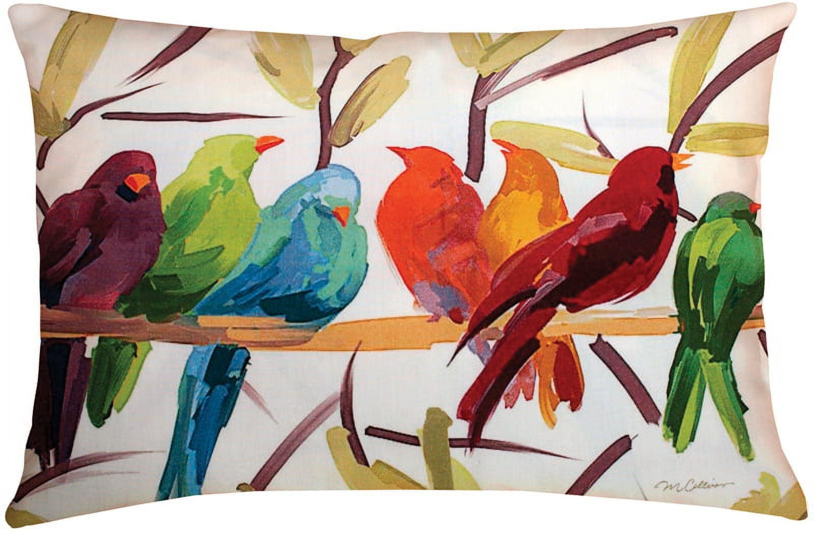 Manual Weavers 24" Outdoor Deck and Patio Flocked Together Bird Rectangular Throw Pillow