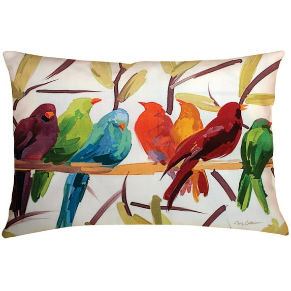 Manual Weavers 24" Outdoor Deck and Patio Flocked Together Bird Rectangular Throw Pillow
