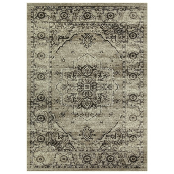 Maples Rugs Lexington Farmhouse Floral Taupe Washable Entryway Area Rug, 2'6 x 3'10