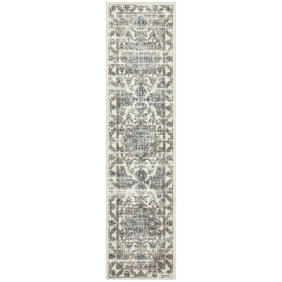 Maples Rugs Tapestry Farmhouse Medallion Taupe Grey Non Slip Hallway Runner Rug, 2'6 x 10'